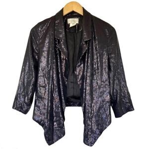3/$15 Costa Blanca Black Sequin Open Front Blazer S